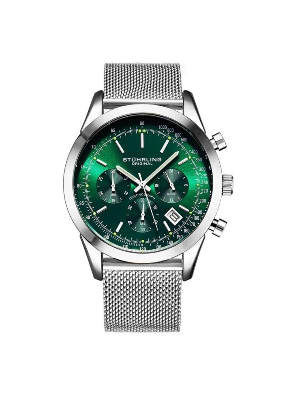 NWT Stuhrling Original Monaco Chronograph Quartz Green Dial Men's Watch